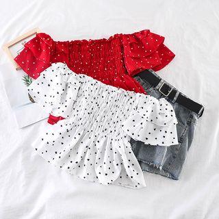 Dotted Off-shoulder Ruffle-trim Blouse