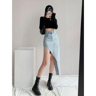 High-waist Triangle Denim Skirt