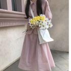 Lantern-sleeve Shirt / Midi A-line Skirt / Zip Jacket