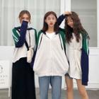 Long-sleeve Color-block Zip Hooded Tee/ Top