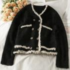 Frayed Double-breasted Loose Cardigan Black - One Size