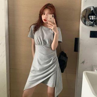 Short-sleeve Irregular Hem Mini Dress