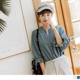 V-neck Striped Ruffle Top