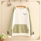Embroidered Color-block Long-sleeve Thin Sweater