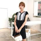 Lace Neckline Short-sleeve Dress Black - One Size