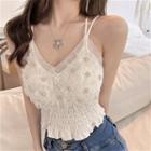 Sleeveless V-neck Lace-trim Cropped Top White - One Size