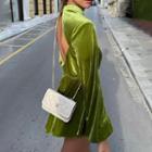 Velvet Open-back Long-sleeve Mini A-line Dress