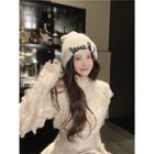Puff-sleeve Lace Blouse / High Waist Mini Pleated Skirt