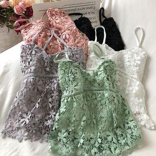 V-neck Plain Sleeveless Crochet Top