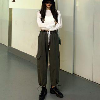 Drawstring Long-sleeve T-shirt / Cropped Harem Pants
