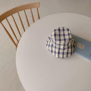 Plaid Cotton Bucket Hat Navy Blue - One Size