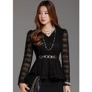 V-neck Lace Peplum Blouse