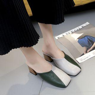 Two-tone Block Heel Mules
