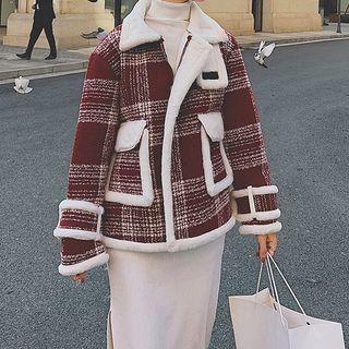 Long-sleeve Plaid Fleece Panel Jacket