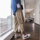 Lettering Embroidered Drawstring Cuff Cargo Pants
