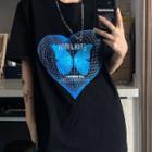 Short-sleeve Round Neck Butterfly Heart T-shirt