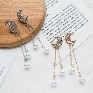 Faux Pearl Rhinestone Moon Fringed Earring