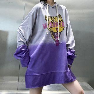 Tiger Print Gradient Hoodie As Shown In Figure - One Size