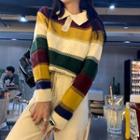 Contrast Striped Long-sleeve Knitted Polo Shirt