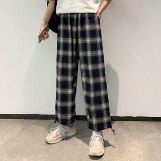 Cropped Plaid Harem Pants Plaid - White & Black - One Size