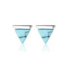 Sterling Silver Simple Personality Geometric Triangle Imitation Turquoise Stud Earrings Silver - One Size