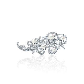 Fashion And Elegant Flower Imitation Pearl Brooch With Cubic Zirconia Silver - One Size