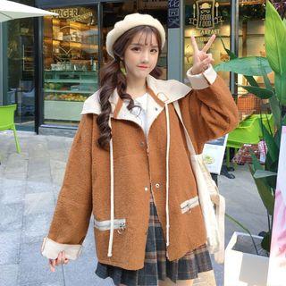 Color Block Button Jacket As Shown In Figure - One Size