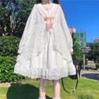 Long-sleeve Ruffle Trim Sailor Collar A-line Midi Dress