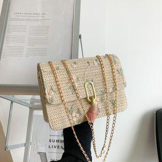 Woven Chain Floral Embroidered Crossbody Bag