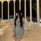Long-sleeve Suspender Accent Off-shoulder Mini Dress