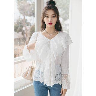 Capelet Ruffled Lace Peplum Blouse