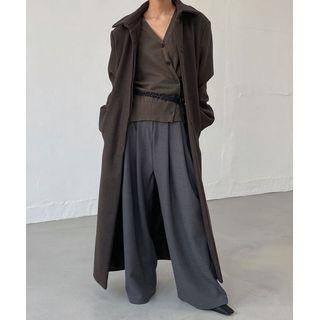 Hidden-button Maxi Mac Coat Brown - One Size