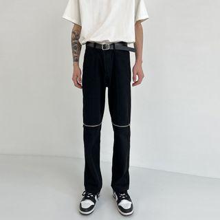 Mid Rise Zip Detail Wide Leg Jeans