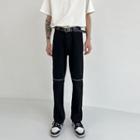 Mid Rise Zip Detail Wide Leg Jeans