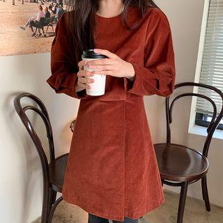 Long-sleeve A-line Corduroy Dress Red - One Size