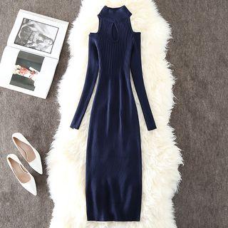 Cold Shoulder Midi Rib Knit Dress