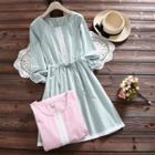 Plaid Lace Trim Long-sleeve Dress