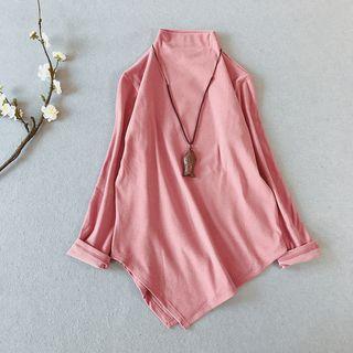 Turtleneck Asymmetric Hem Long-sleeve Top