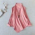 Turtleneck Asymmetric Hem Long-sleeve Top