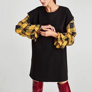 Long Sleeve Gingham Panel Sheath Dress