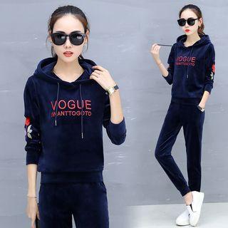Set: Embroidered Velvet Hoodie + Sweatpants