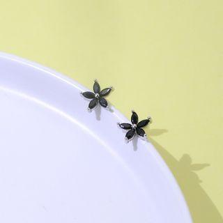 Rhinestone Floral Stud Earring 1 Pair - Stud Earrings - Black - One Size