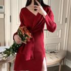 V-neck Tie-front Knit Dress