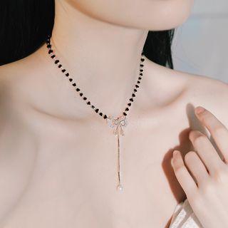 Bow Pearl Necklace Gold - One Size