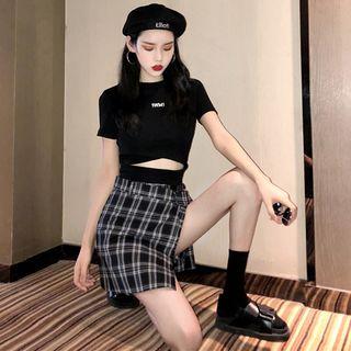Short-sleeve Cropped T-shirt Top - One Size