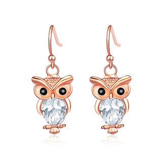 Cute Owl Earrings With White Austrian Element Crystal