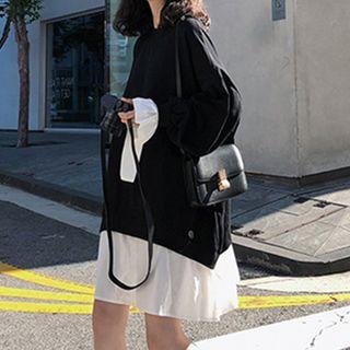 Mock Two-piece Sweatshirt Dress Black - One Size