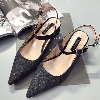 Faux-leather Glitter Chunky-heel Sandals