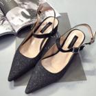 Faux-leather Glitter Chunky-heel Sandals