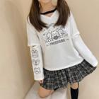 Long-sleeve Detachable-sleeve Cartoon Print T-shirt